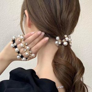 Pearls Rhinestone Hair Rope for Women Fashion Ball Bun Headband Ponytail Rubber Band Female Ornament Accessories