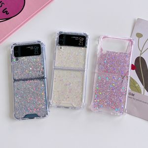 For Z Flip4 Colorful Sparkle Flake Foil Confetti Cover Bling Glitter Soft TPU Case For Samsung Galaxy Z Flip 3 5G