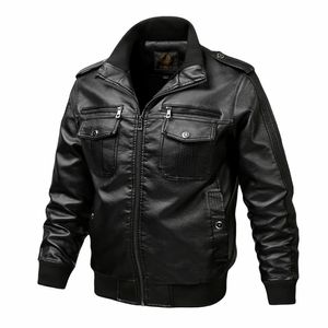 Thoshine Brand Spring Auturn Men Leather Jacketsモーターサイクルバイカー男性ファッションPUレザーカーゴコートポケットプラスサイズ201128