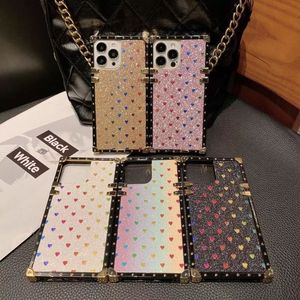 Много сердец Diamond Square Luxury Mobile Phone Case с Hart Holder для iPhone 13 12 11 Pro Promax XS XR 7PLU 8 Samsung S22 A13