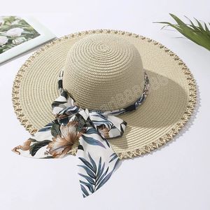 Cappelli da spiaggia pieghevoli grandi brim per donna Stampa di moda Cappello da sole Scarf Summer Cappelli da sole all'ingrosso