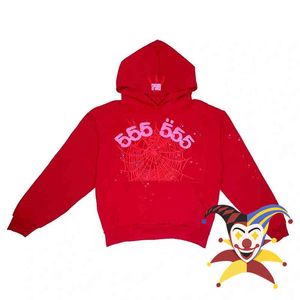 Puff Print SP5der 55555 Angel Hoodie Men Women Red Spider Web Pullover