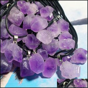 Pendant Necklaces Pendants Jewelry Natural Stone Amethyst Irregar Shape Charms Reiki Healing Chakra Cr Dhtcx