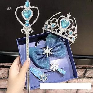 Snow Queen 2 Snowflake Hårtillbehör 5st / set Crystal Bows Hair Clips Girls Princess Crown Magic Sticks Set Kids Rainbow Hairpins