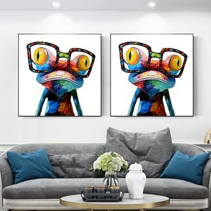 Canvas Art Paintings Modern Animals Wall Posters And Prints Frog with Glasses Pictures For Living Room Cuadros Decoration