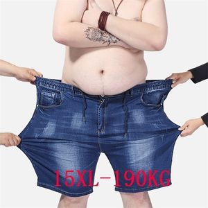 プラスサイズのメンズデニムショーツプラス12xL 13XL 14XLパンツ夏ストレートストレート54 56 58 60ジーンズブルーラージ220328