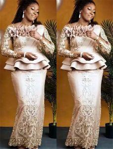 20212 Plus Size Arabic Aso Ebi Champagne Lace Sexy Mother Of Bride Dresses Long Sleeves Sheath Vintage Prom Evening Formal Party Gowns Dress