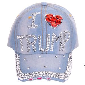 Baseball caps fashion high quality hats For women TRUMP letter adjustable cotton cap rhinestone Denim cap hat ZZA13404