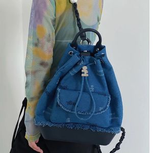 Podróż plecak mody dżinsowy niebieski sznurka w torbie