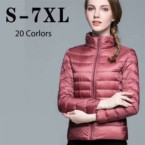 Pato para baixo jaqueta feminina fina curta gola puffer casaco 5xl 6xl 7xl casacos de inverno para mulheres inverno para baixo jaqueta 220801