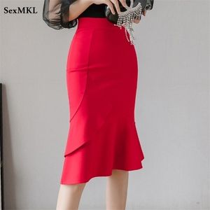 Elastisk plus storlek lång svart kjol kvinnor mode hög midja bodycon brud s koreanska eleganta skinny korsett kontor 220401