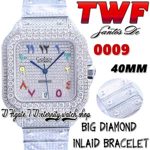 TWF TW0009 일본 미요타 자동 남성 시계 다이아몬드 베젤 완전히 아이스 아웃 다이아몬드 다이얼 무지개 아랍어 마커 스테인레스 브레이슬릿 슈퍼 에디션 영원 시계