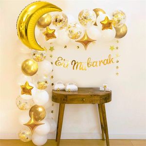 66pcSset Eid Mubarak Banner Moon Star Balão Arco Garland Partido Muçulmano Islâmico Eid Al Adha Ramadan Kareem Decoração para Home 220527