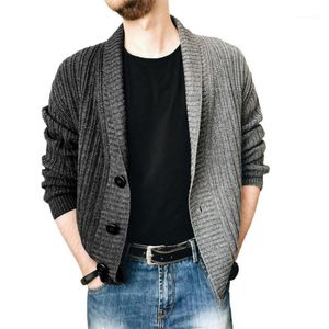 Coletes masculinos de malha de malha longa com suéter de suéter de outono de inverno de inverno de peito de peito de costura colorida Cardigan Outerwear