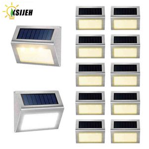 Solar Deck Lighting Bright LED Stair Light Outdoor Waterproof Stainless Steel Wireless Lighting For Balcony Garden Yard staket J220531