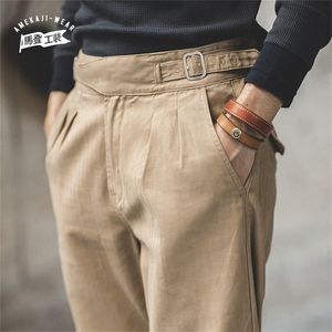 Herrbyxor Maden Elastic Casual Cargo Work Pant Vintage High midja Classic Straight Trousers Autumn Winter Male Bottoms 220826