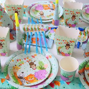 Party Decoration Jungle Safari Birthday Paper Napkins With Giraffes Zebra Lion Monkey Elephant For Baby Shower Animals Themed DecorParty