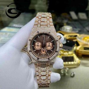 Oem Luxus Private Customized Out Lab Diamanten Uhr Männer Frauen Iced Ice Cube Rose Gold Skeleton Vvs Moissanit Diamant