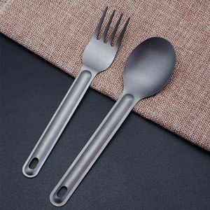 EDC Titanium Spoon Fork Outdoor Long Handle Lätt Portable Corrosion Resistant Pure Table Travel Camping Flatware New Y220530