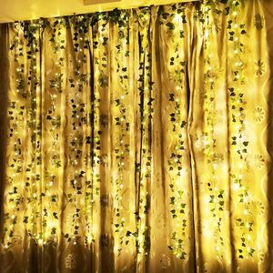 Strings String Lights Green Leaf Plant Artificial Vine Garland Christmas Fairy Curtain For Home Bedroom Wall Patio DecorationLED LED