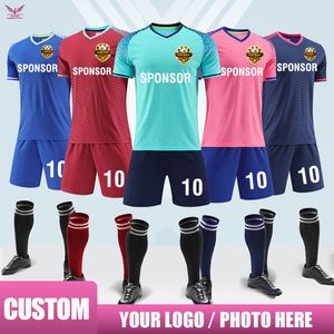 Custom Soccer Jersey Set Men Football Uniform Personlighet Anpassning Kids Football Set Futbol Adult STOR STORGE TRACKSUT 220613