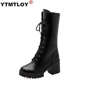 HBP Boots New Buckle Winter Motorcycle Women British Style Mid calf Gothic Punk Square Heel Solid Boot Shoes