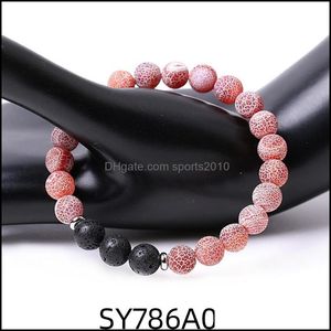 Arts And Crafts 8Mm Red Weathered Agate Stone Beaded Strand Bracelet Lava Round Beads Pulseras Healing Energy Yoga Bracele Sports2010 Dhcel