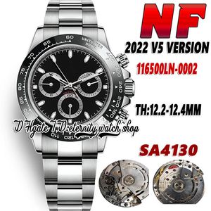 2022 NF V5: 12.4mm RQ116500 SA4130 Chronograph Automatic Mens Watch Svart Keramik Bezel Black Dial 904L Stainless Armband Super Version Eternity Klockor F116520