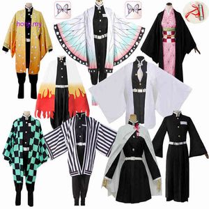 애니메이션 악마 슬레이어 kimetsu no yaiba zenitsu giyu tanjirou kamado nezuko cosplay 여자 아이들 남자 Kimono 유니폼 코스프레 come t220813