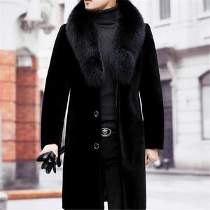 Мужские шерстяные смеси осень и зимние модные куртки имитация норки плюс бархатный густой теплый средний старший куртку