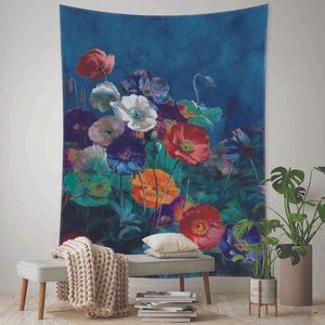 Tapestry Färgglada blommorolja färg mattvägg hängande ins enkel europeisk styl