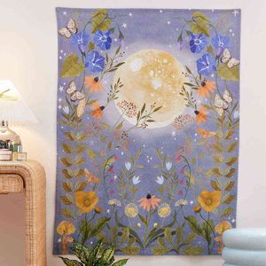 Psychedelic Moon Starry Sky Tapestry Flower Wall Hanging Room mattan Dorm Rugs Art Home Decoration Accessories J220804