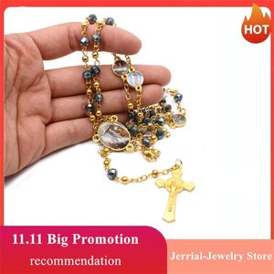 Pendant Necklaces Styles Fashion Catholic Virgin Mary Jesus Small Size Round Pearl Jewelry Accessories Chain Cross Rosary Beads NecklacePend