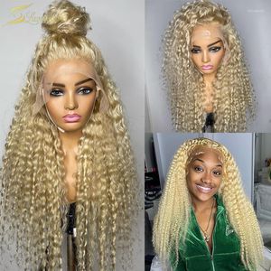 Lace Wigs 613 Blonde Curly Human Hair Wig Full Transparent HD Deep Wave Frontal Brazilian Pre Plucked Front Water Tobi22