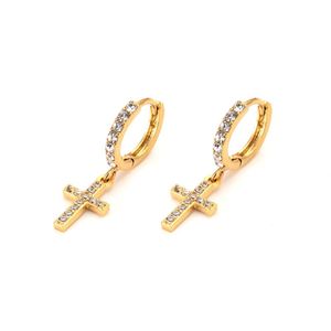 Hoop & Huggie earring 18K 22K 24K THAI BAHT YELLOW Solid Gold Filled EARRINGs JEWELRY Fine Many CZ Inlay Cross Special Design Christian party Bless