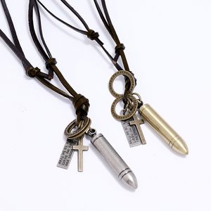 Bullet Cross Pendant Necklace Justerbar strängläderkedja halsband för kvinnor män punk mode smycken gåva