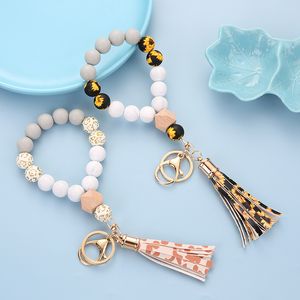 Sonnenblumen Silikon Perlen Schlüsselbund Charme Leopard Perlen Schlüsselring Für Männer Frauen Quaste Armband Armband Schlüsselbund Für Auto Tasche 2022