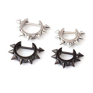 D-shaped Hoop Earring Taper Spike Rivet Ear Piercring Stainless Steel Cartilage Tragus Helix For Men Women Punk Jewelry