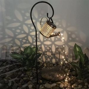 Solar LED Watering Can Lamp Garden Decoration Outdoor Ornaments for Yard Garden Patio Solar Fairy Light String Decorative Lights 220606