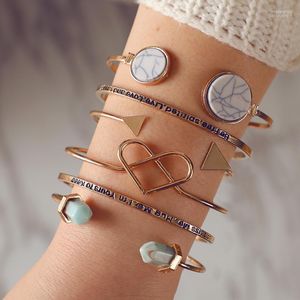 Pcs/ Set Classic Bohemian Love Stone Disc Triangle Multilayer Adjustable Open Bracelet Women Fashion Party Jewelry Gift Bangle Inte22