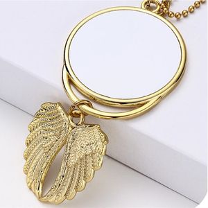 Personalized Gift Sublimation Blank Angel Wings Car Accessories Pendant Heat Transfer Round Pendant DIY Pendants B6