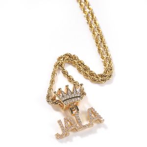 Anpassade mini Inledande bokstäver med Crown Bail Pendant Micro Paled CZ Personligt namn Platerat halsband Hip Hop -smycken