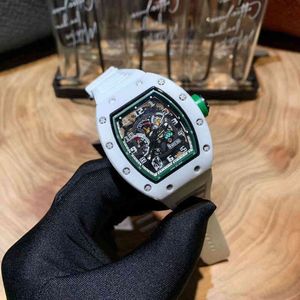 데이트 시계 Richamill Luxury Mens 시계 손목 시계 와인 배럴 레저 비즈니스 RMS030 완전 자동 흰색 세라믹 테이프