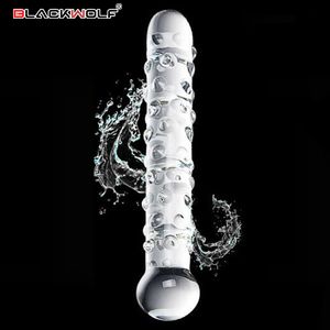 Blackwolf Clear Crystal Glass Long Dildo Penis Masturbator Anal Butt Plug Lesbian Vuxen Erotiska sexiga leksaker för kvinnors onani