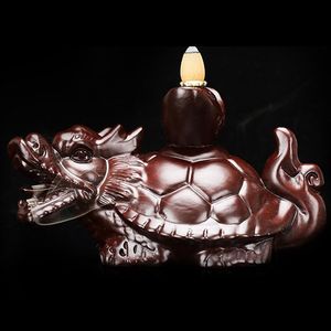 Lâmpadas de fragrâncias Dragão Tortoise Backflow Agarwood Incense Burner Ebony Wood Escultura criativa Xuanwu Tower Cerimônia de chá em casa Fragfra