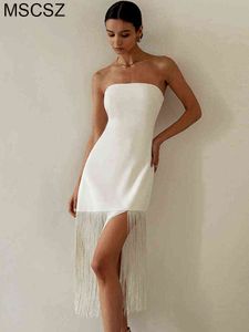 Elegante witte franjes feestjurken vrouwen strapless backless bodycon jurk zomer sexy kwastjes buis midi jurk zwart T220816