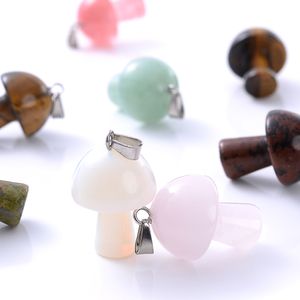 50st Natural Stone Mushroom form charms kvarts kristall hänge halsband rose kvart tiger ögon diy smycken tillverkning halsband örhängen tillbehör tillbehör