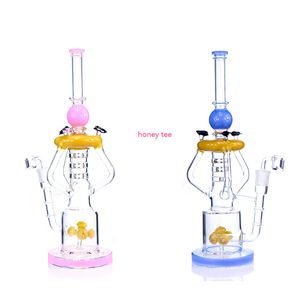 Różowe i niebieskie bongs grube szklane recykling Bong Honeybee Dekoracja Szklane rury 15 '' wysokie platformy DAB Bongs z kwarcowym Banger