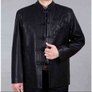 Chiński styl mężczyźni skórzana kurtka ubrania luźne kurtki haftowe rozmiar m-4xl tang garnituru Chinoiserie kurtki marka odzieży wierzchniej L220725
