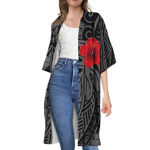 POD Roupas Femininas Camisa Casual Casaco Polinésio Estilo Tribal Samoano Vestido Feminino Tradicional Aberto Solto Praia Kimono Robe 220628